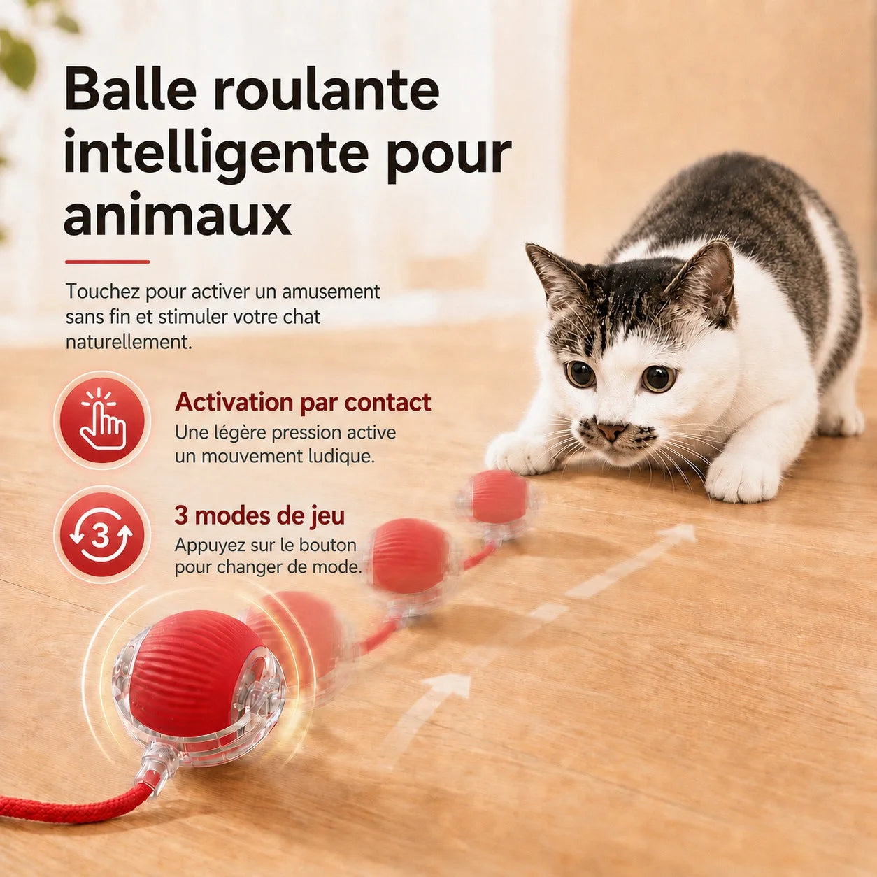 Balle Interactive Intelligente pour Chat — Roulante & Rechargeable